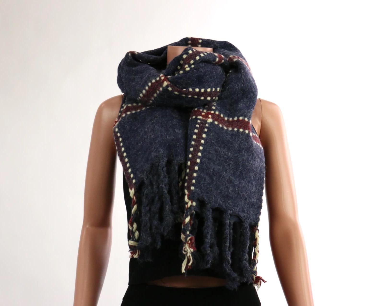 Square Design Scarf with Frills / Navy #EASC8882NV (PC)