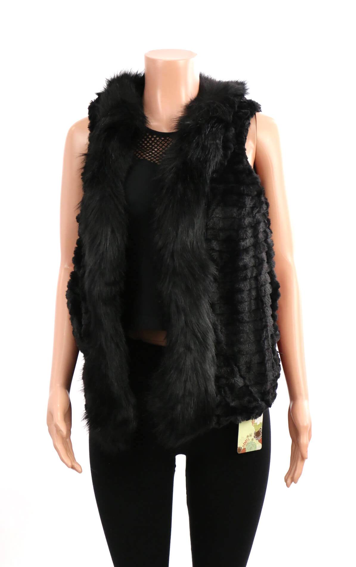 Furry Poncho Vest #EAVT8826 - Black (PC)