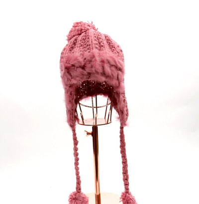 Furry Knitted Pom Pom Beanie with Strap #HT028 (PC)