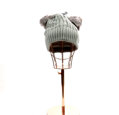 Knitted Double Pom Pom Beanie #HT1031 (PC)