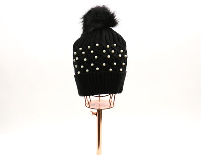 Knitted Pom Pom Beanie with Pearls #HT1050 (PC)