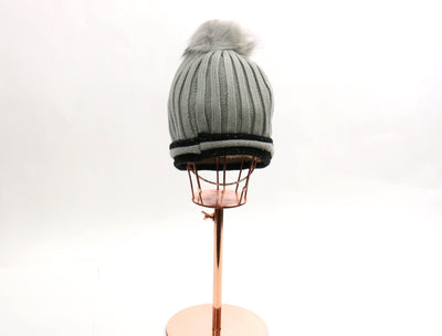 Two-tone Knitted Pom Pom Beanie #HT2031 (PC)