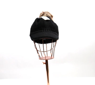 Knitted Pom Pom Beanie with Visor #HT4746 (PC)