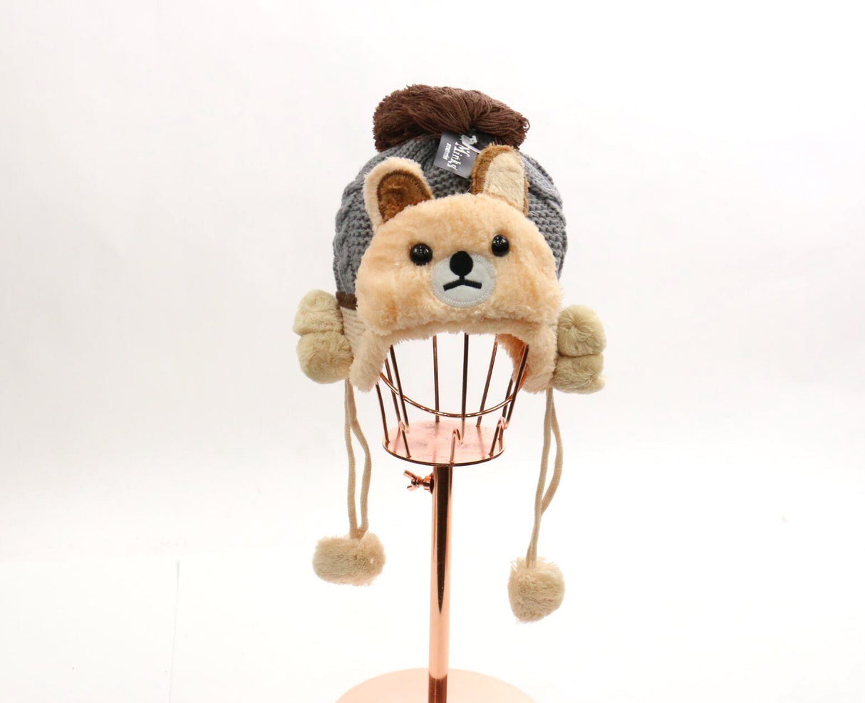 Kids Teddy Bear Pom Pom Beanie #HT713 (PC)