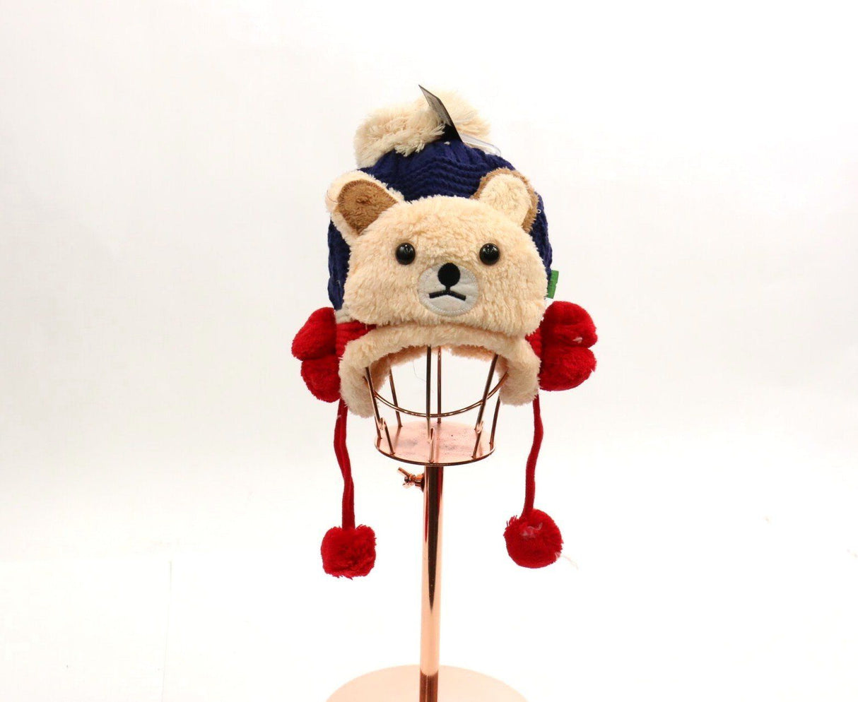 Kids Teddy Bear Pom Pom Beanie #HT713 (PC)