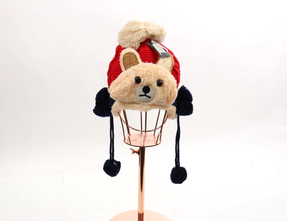 Kids Teddy Bear Pom Pom Beanie #HT713 (PC)