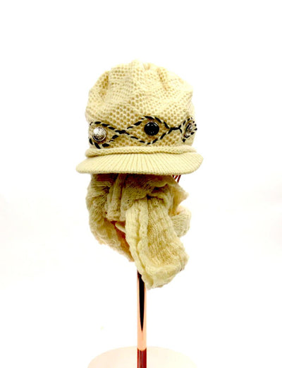 Knitted Button Beanie with Visor / Scarf Set #SSBEA1 (PC)