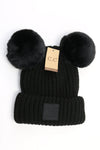 C.C. Double Pom Beanie With Rubber Patch #HAT81 (PC)