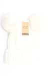 C.C. Double Pom Beanie With Rubber Patch #HAT81 (PC)