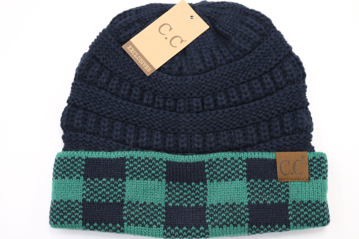 C.C. Buffalo Check Knit Beanie #HAT82 (PC)