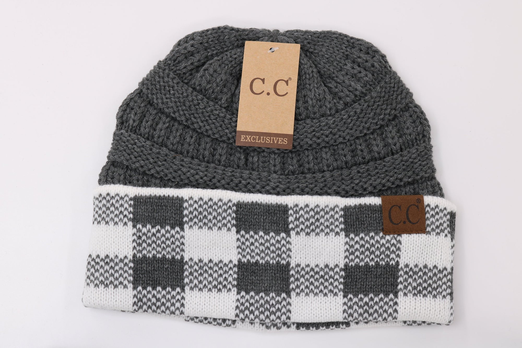 C.C. Buffalo Check Knit Beanie #HAT82 (PC)