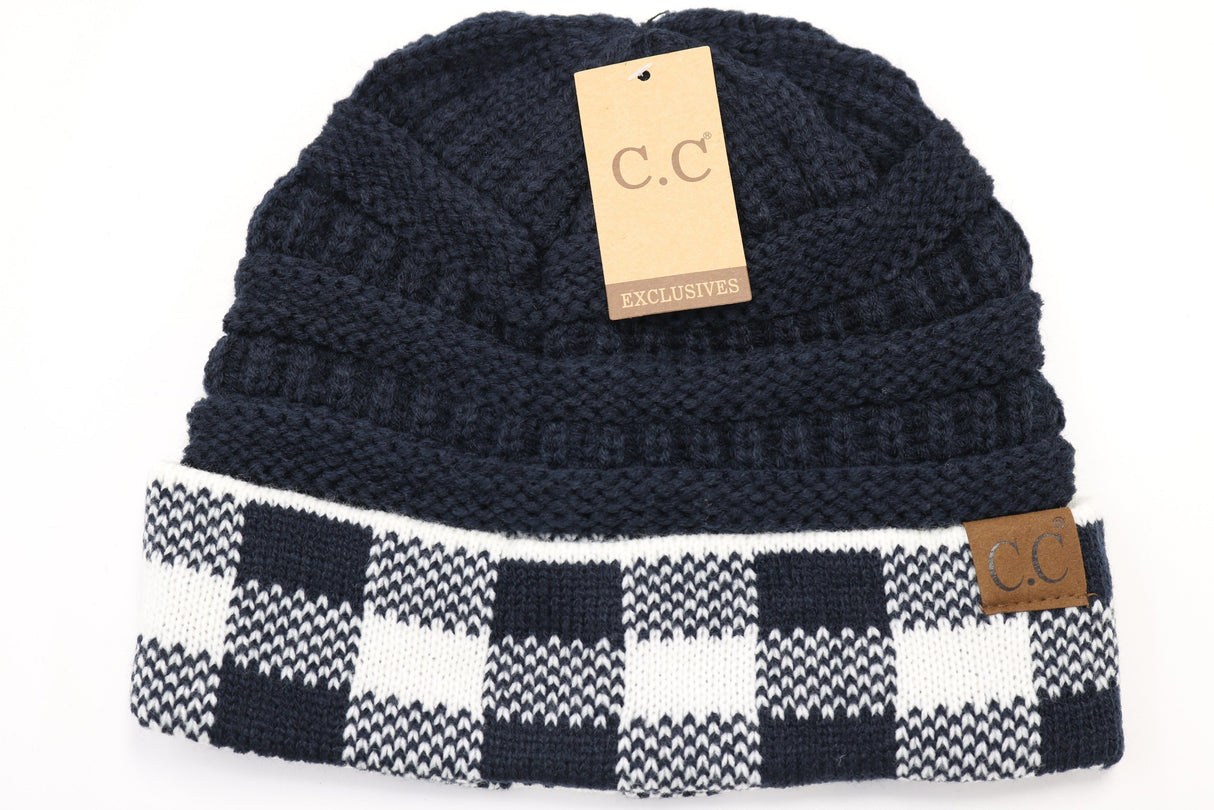 C.C. Buffalo Check Knit Beanie #HAT82 (PC)