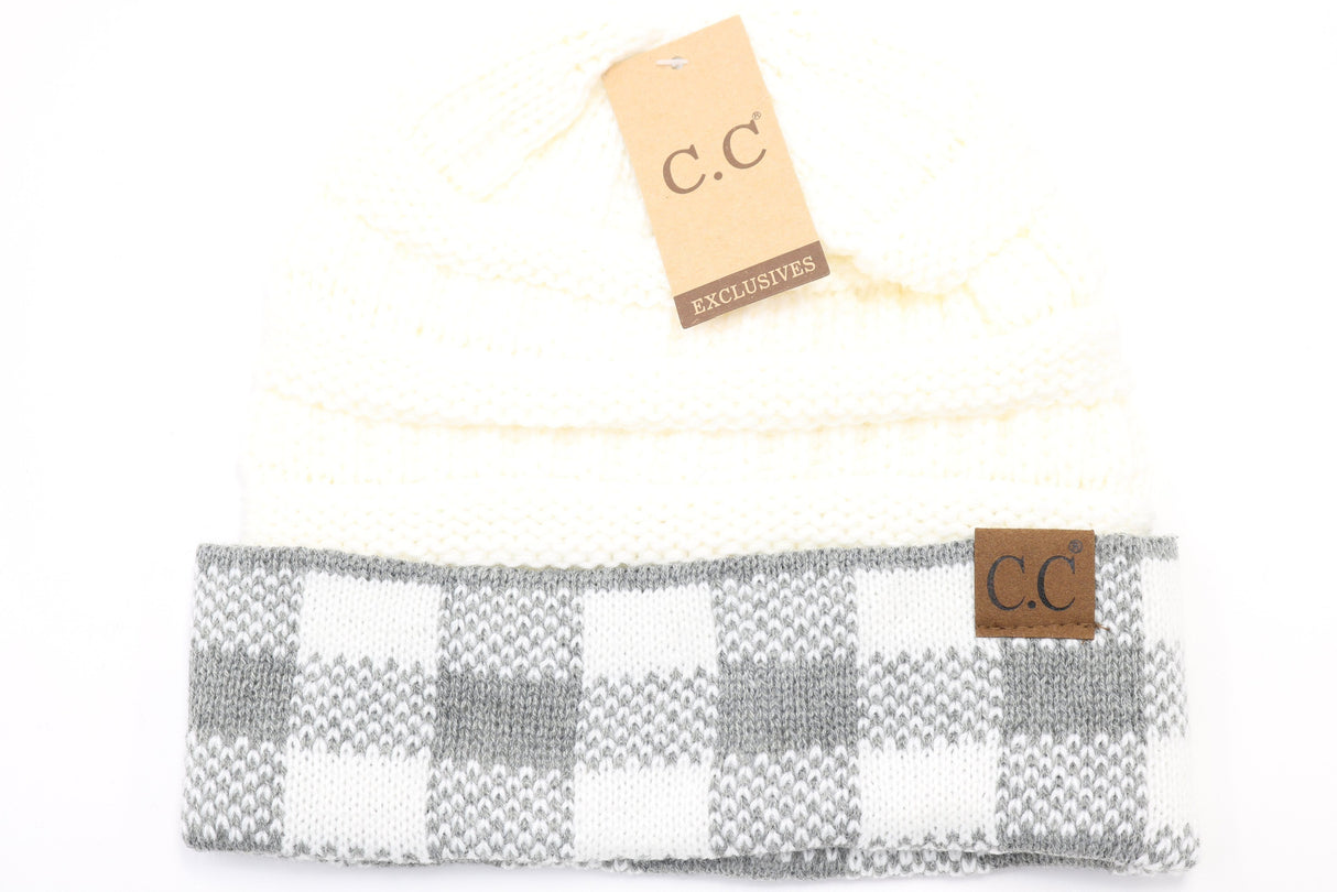 C.C. Buffalo Check Knit Beanie #HAT82 (PC)