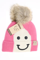 C.C. Kids Smiling Lined Fur Pom Beanie #KIDS2296 (PC)