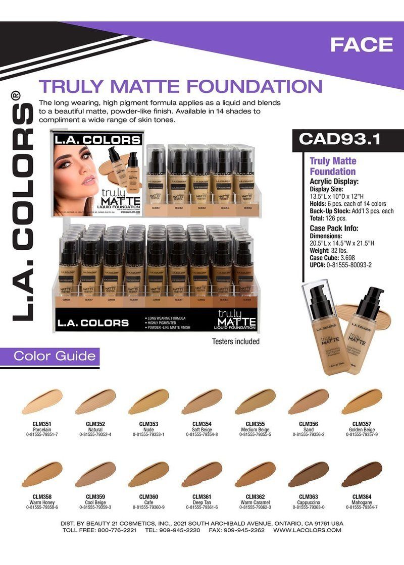 LA Girl Truly Matte Foundation #CAD93.1 (126PC)
