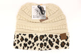 C.C. Matching Cuff Leopard Print Messy Buns Beanie #MB80 (PC)