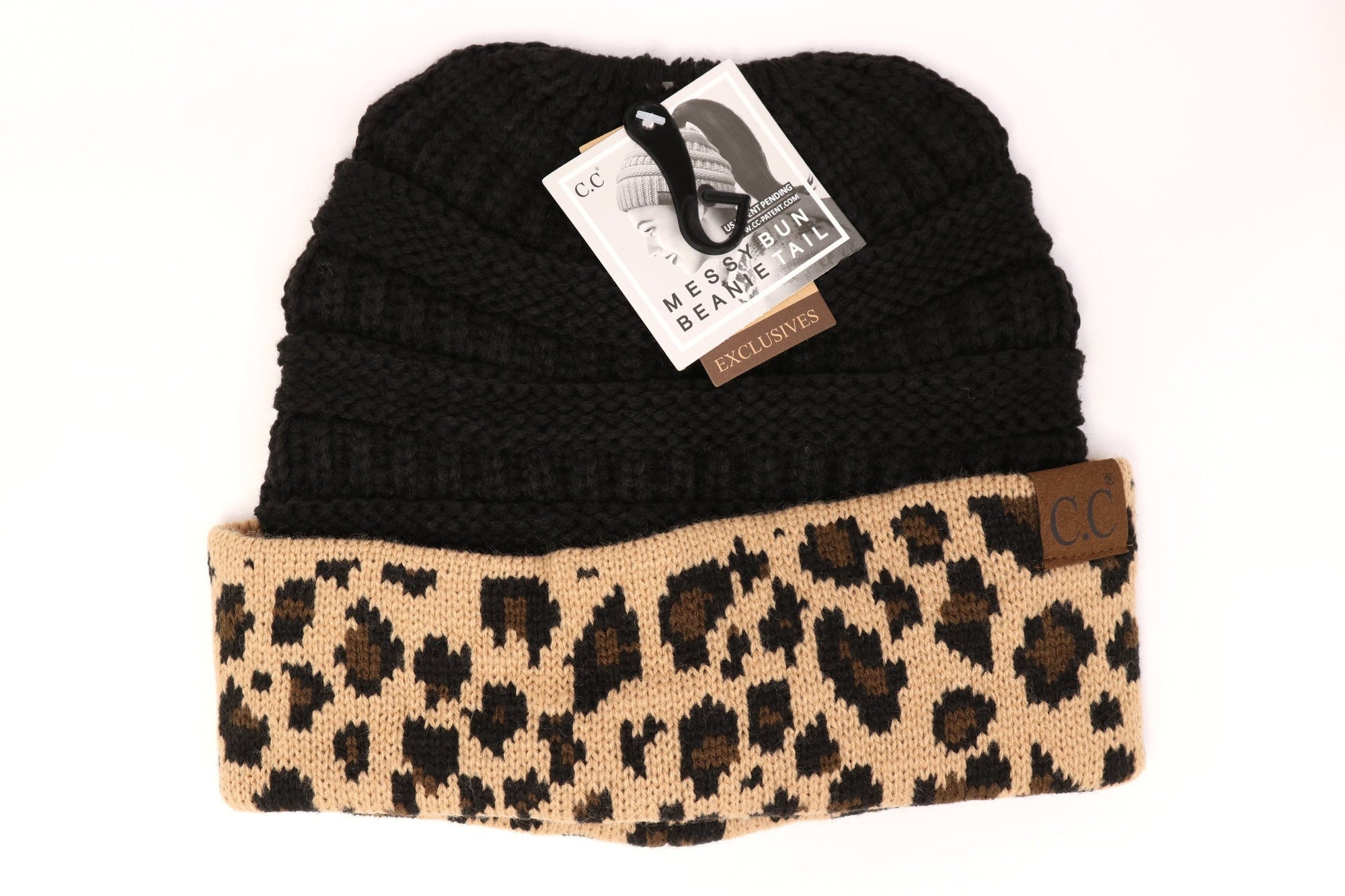 C.C. Matching Cuff Leopard Print Messy Buns Beanie #MB80 (PC)