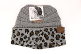 C.C. Matching Cuff Leopard Print Messy Buns Beanie #MB80 (PC)