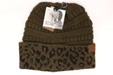 C.C. Matching Cuff Leopard Print Messy Buns Beanie #MB80 (PC)