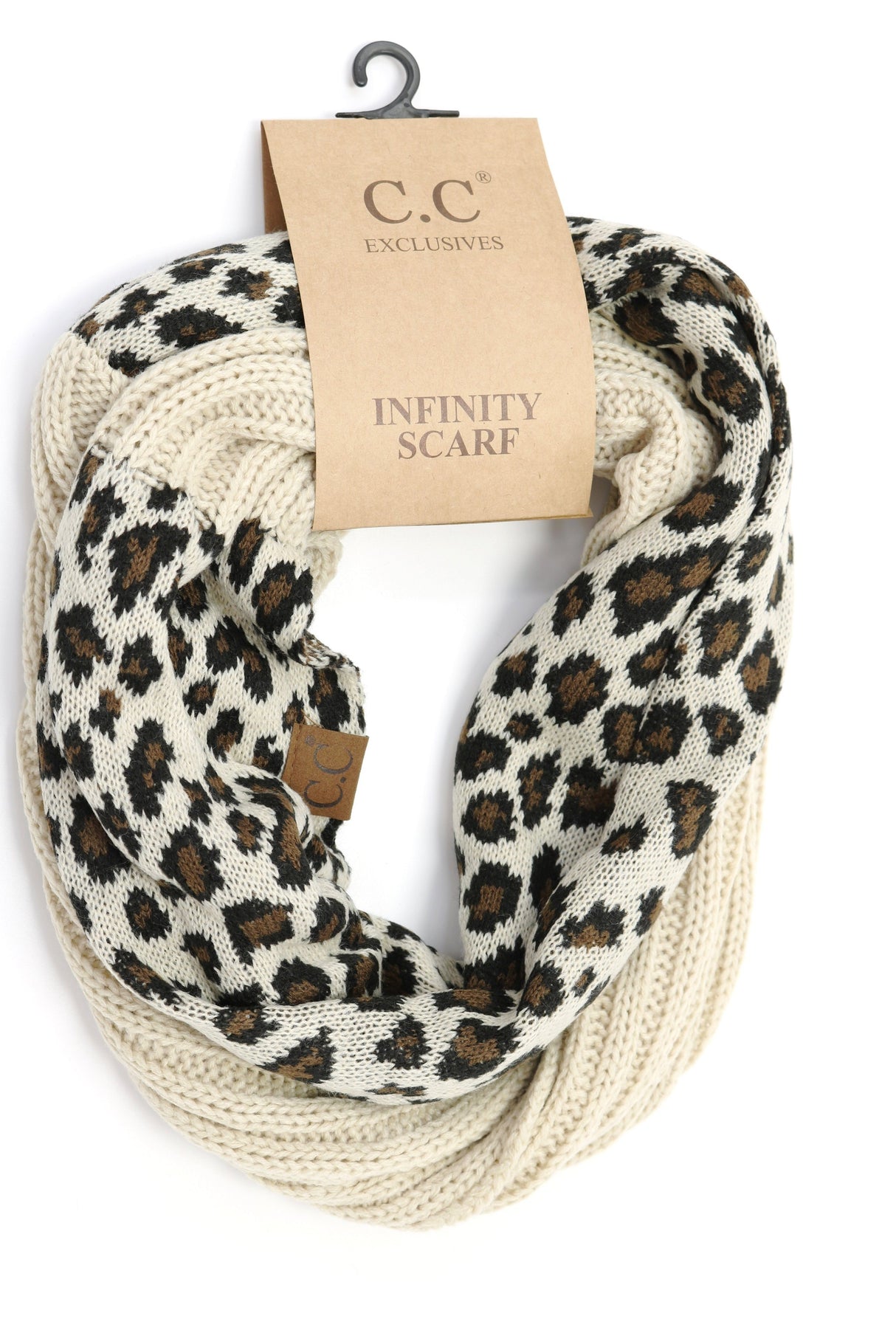 C.C. Ribbed Knit Leopard Accent Infinity Scarf #SF80 (PC)