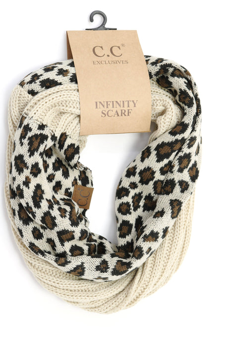 C.C. Ribbed Knit Leopard Accent Infinity Scarf #SF80 (PC)