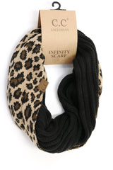 C.C. Ribbed Knit Leopard Accent Infinity Scarf #SF80 (PC)
