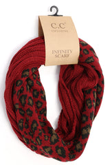 C.C. Ribbed Knit Leopard Accent Infinity Scarf #SF80 (PC)