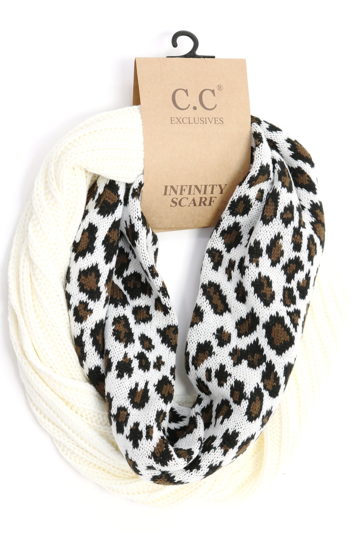 C.C. Ribbed Knit Leopard Accent Infinity Scarf #SF80 (PC)