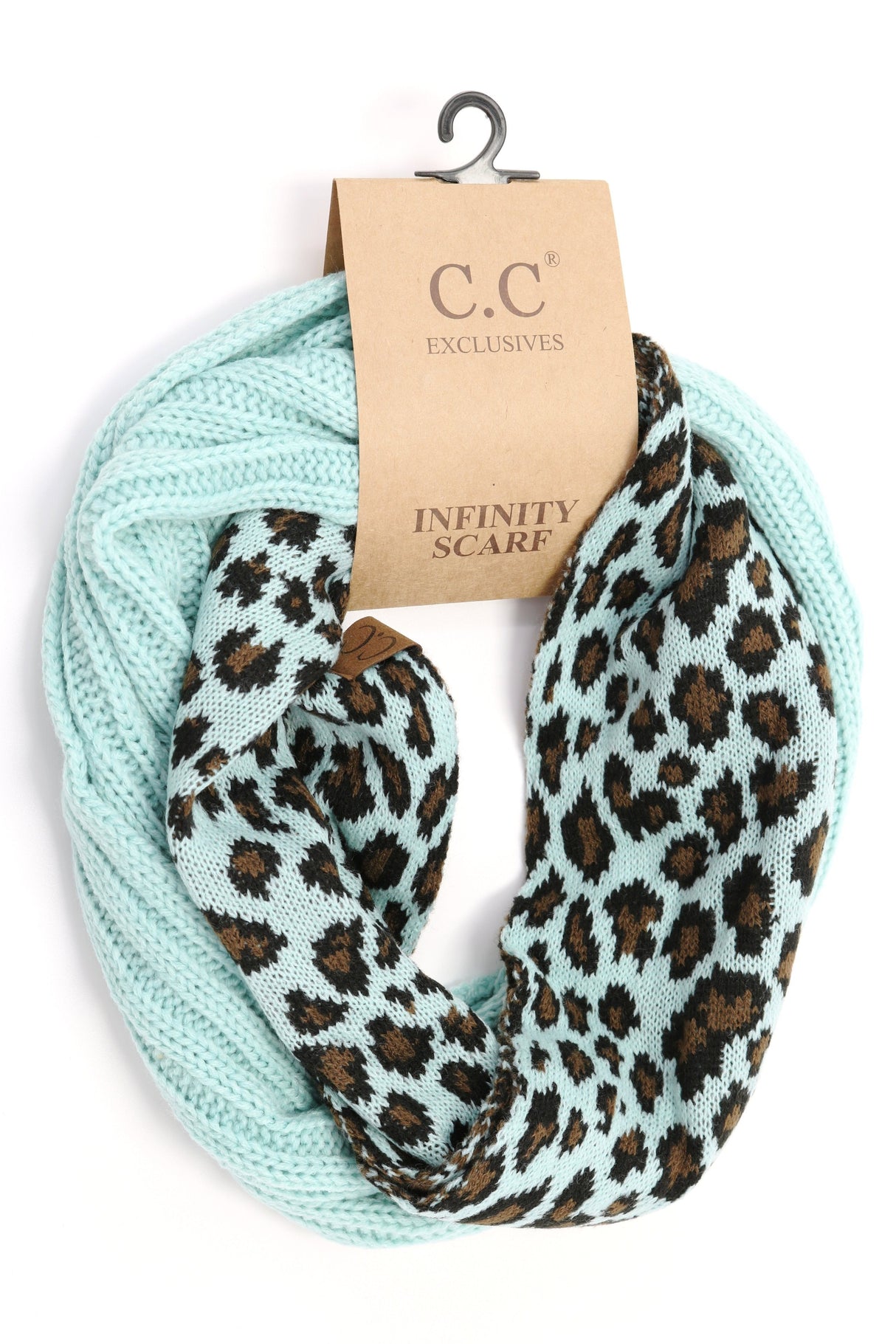 C.C. Ribbed Knit Leopard Accent Infinity Scarf #SF80 (PC)