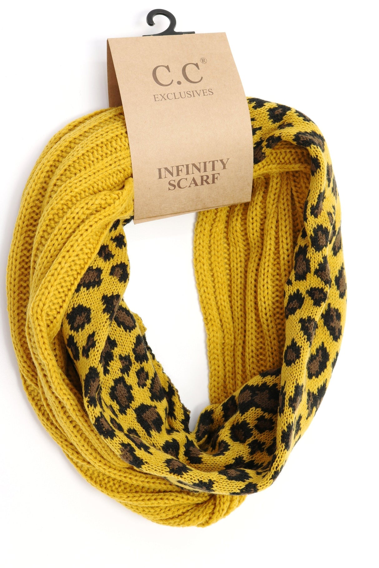 C.C. Ribbed Knit Leopard Accent Infinity Scarf #SF80 (PC)