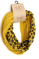 C.C. Ribbed Knit Leopard Accent Infinity Scarf #SF80 (PC)