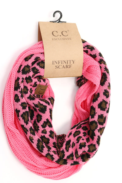 C.C. Ribbed Knit Leopard Accent Infinity Scarf #SF80 (PC)