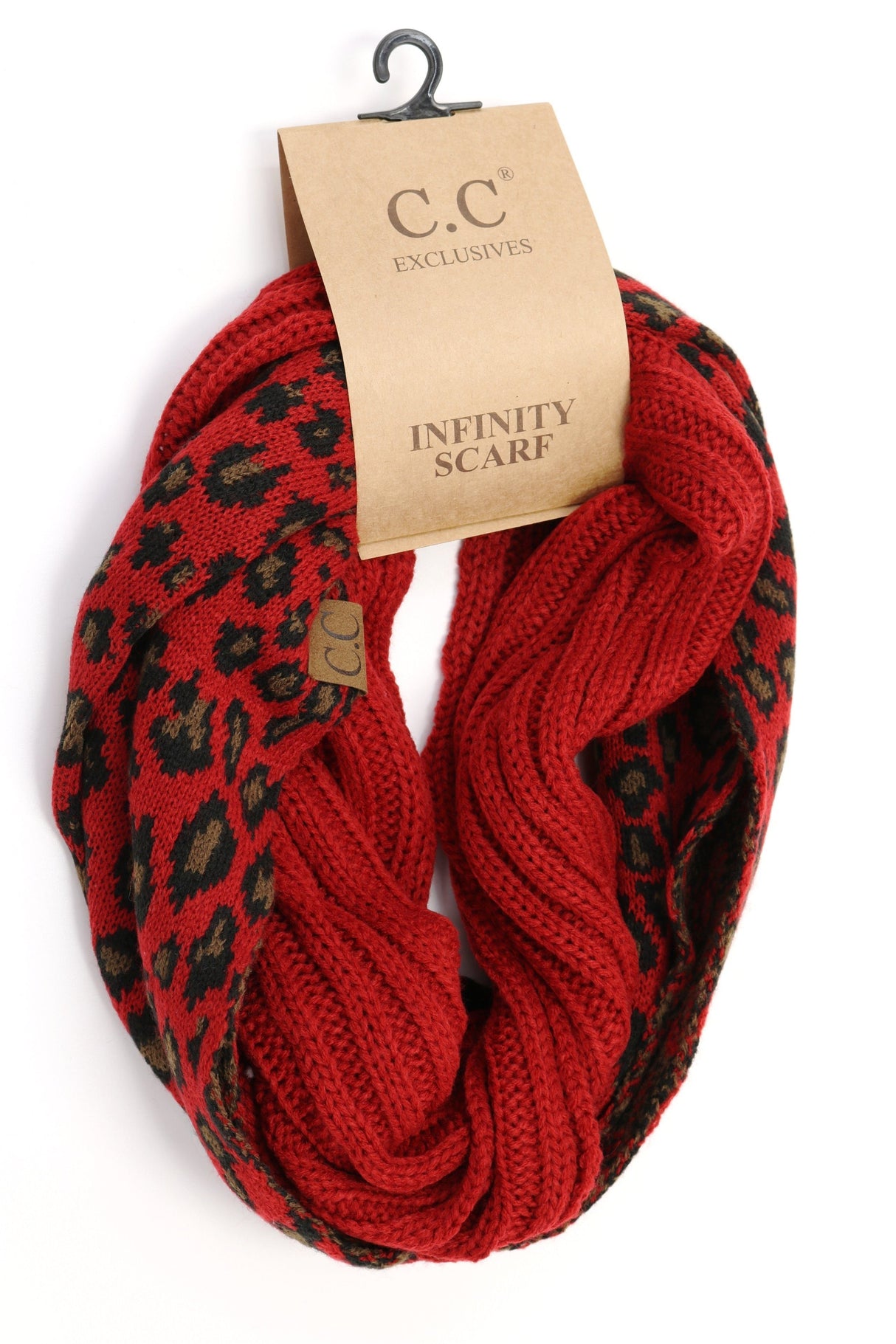 C.C. Ribbed Knit Leopard Accent Infinity Scarf #SF80 (PC)
