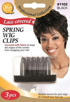 Qfitt Lace Covered Spring Wig Clips Fabric Edges Hair Comb 3pcs/1PK #1102  Black