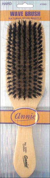 #2060 Annie Hard Wave Boar & Nylon Bristle Brush Light Brown (6PC)