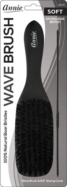 #2119 Annie Soft Wood Wave Boar Bristle Brush With Comb 8.5" (6PC)