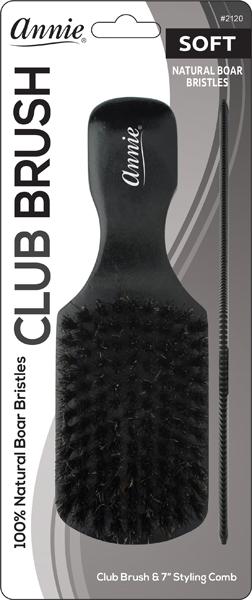 #2120 Annie Soft Wood Club Boar Bristle Brush With Comb 7" (6PC)