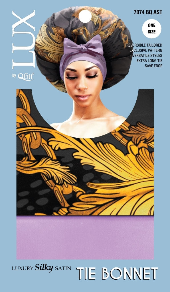 #7074 Lux Pattern Luxury Silky Satin Tie Bonnet / Assort (6PC)
