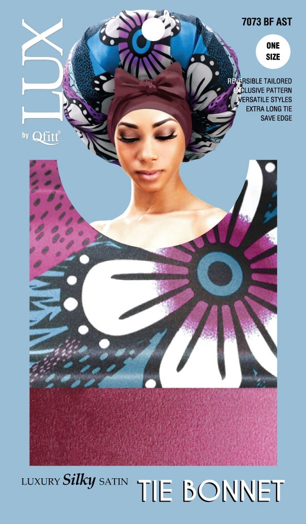 #7073 Lux Pattern Luxury Silky Satin Tie Bonnet / Assort (6PC)