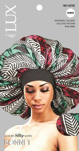 #7021 Lux Pattern Luxury Silky Satin Bonnet - (Afro) Jumbo / Assort (6PC)