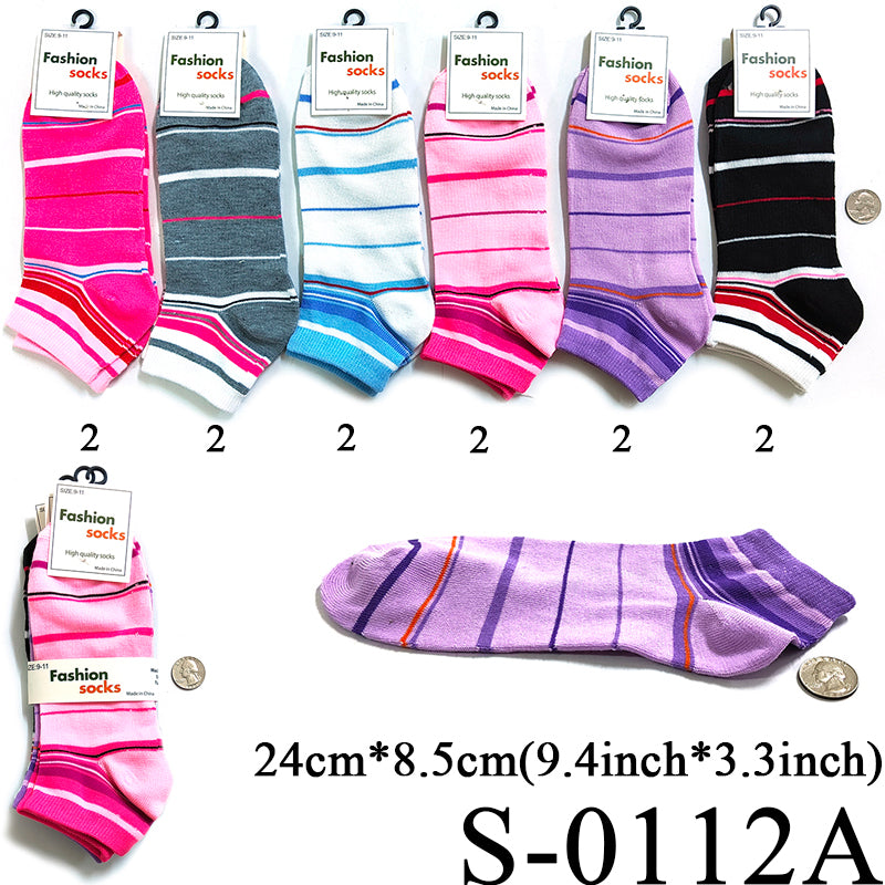 Stripe Ankle Socks / Assort (Size 9-11) #S-0112A (12PC)