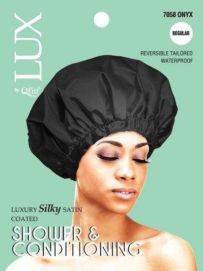#7058 Lux Luxury Silky Satin Coated Shower & Conditioning Cap / Onyx (6PC)