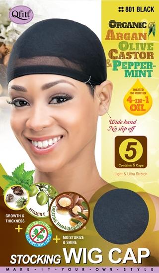 #801 Organic 5Caps Stocking Wig Cap / Black (12PC)