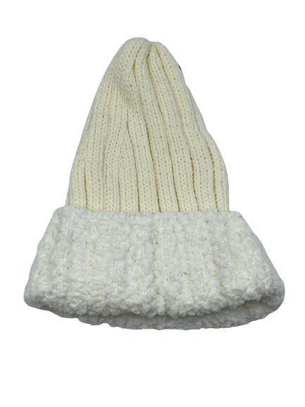 #LOH080 Fluffy Bottom Wool Knit White Beanie