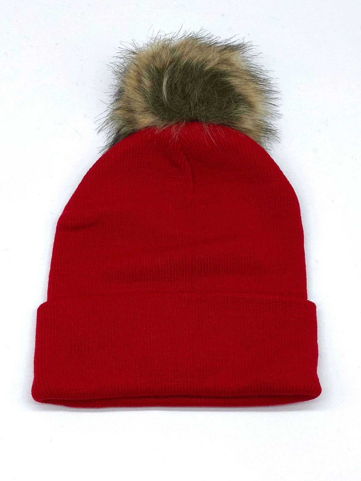 #KKH211RD Plain Red Pom Pom Beanie