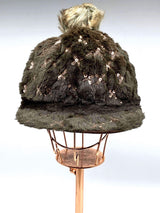 #HT20160 Fur Sequin Brown Visor Beanie