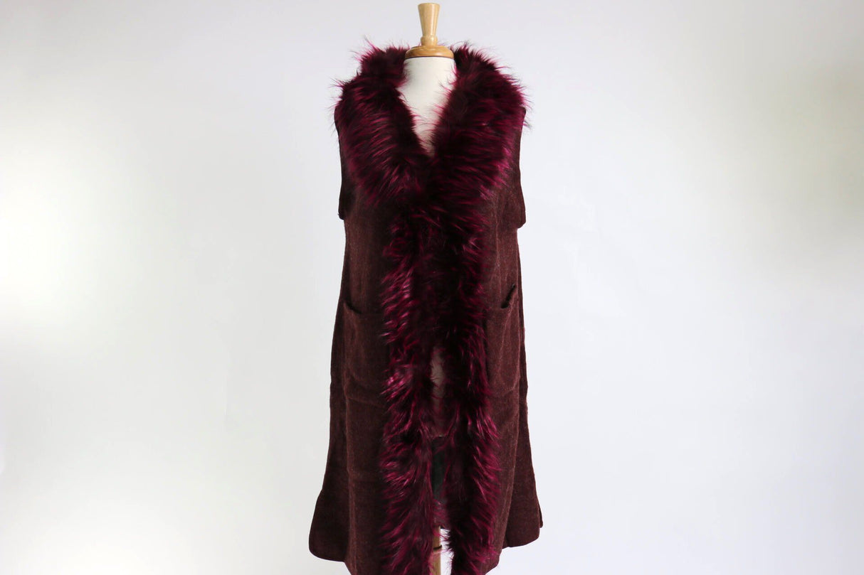 Burgundy Vest Poncho with Fur #VST2145 (PC)